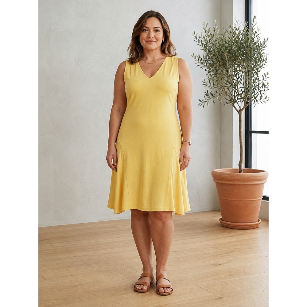 Lauren Ralph Lauren Dress Womens PL Yellow Stretchy Preppy Non Wrinkle Petitr